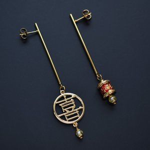 Asymmetrical earrings dangle, long gold drop bar earrings, unusual handmade stud